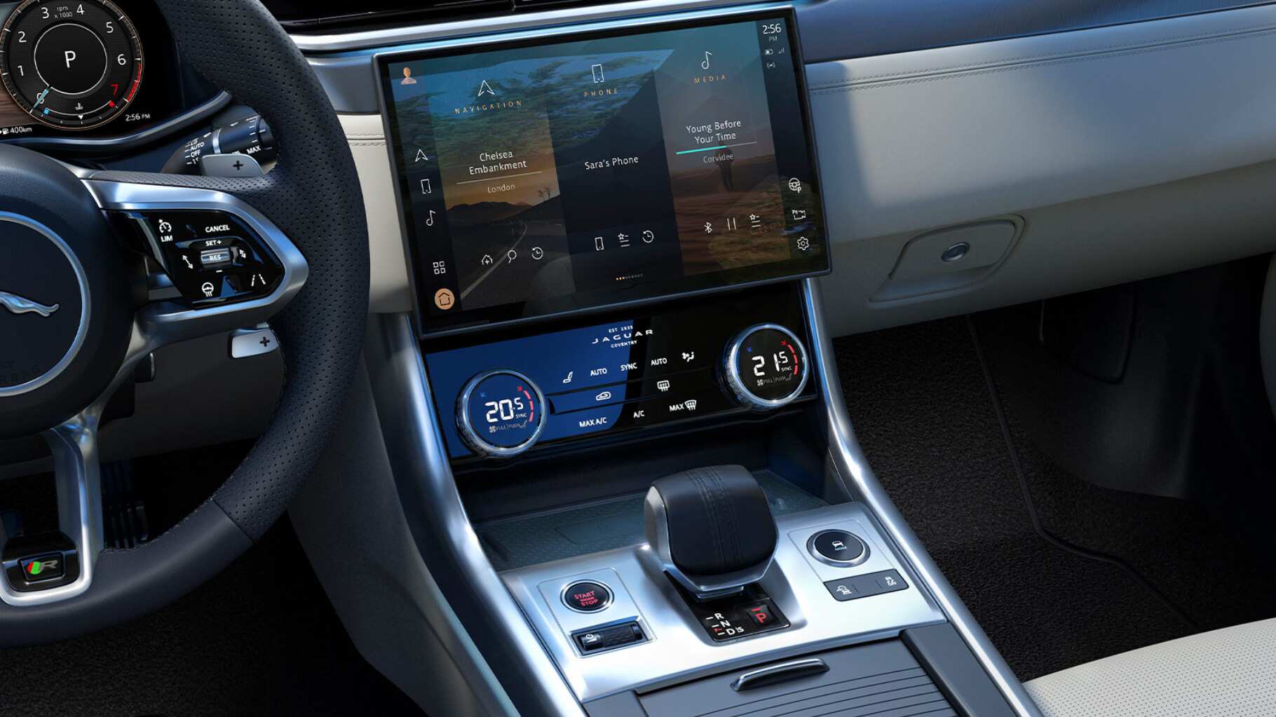 Zoomed view showing steering and music system